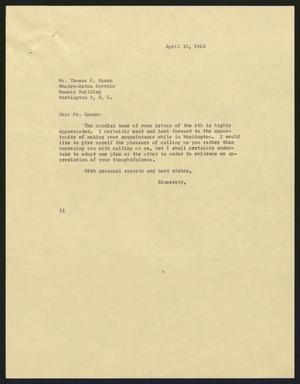 [Letter from I. H. Kempner to Thomas C. Spann, April 10, 1962]