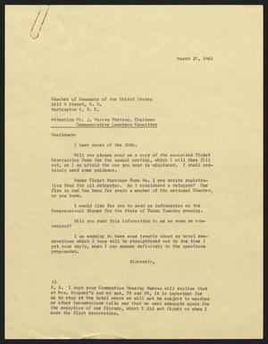 [Letter from Isaac H. Kempner to the Chamber of Commerce of the United States, March 27, 1962]