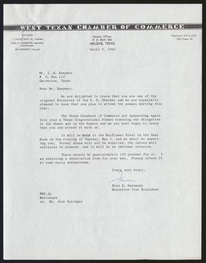 [Letter from Fred H. Husbands to I. H. Kempner, April 9, 1962]