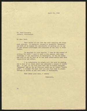 [Letter from I. H. Kempner to Boyd Campbell, April 16, 1962]
