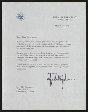 Primary view of object titled '[Letter from Lyndon B. Johnson to I. H. Kempner, March 26, 1962]'.
