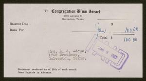 Primary view of object titled '[Dues Statement for L. A. Adoue: January - December 1963]'.