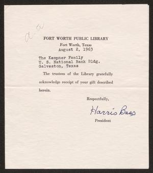 [Letter from Harris Bass, August 2, 1963]