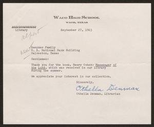 Primary view of object titled '[Letter from Othella Denman, September 27, 1963]'.