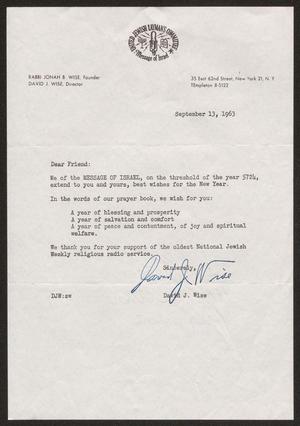 [Letter from David J. Wise, September 13, 1963]