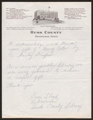 [Letter from Dona Lloyd]