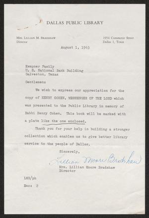[Letter from Mrs. Lillian Moore Bradshaw, August 1, 1963]