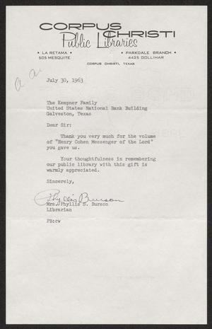 [Letter from Mrs. Phyllis S. Burson, July 30, 1963]