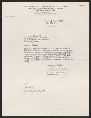 Primary view of object titled '[Letter from H. H. Elliott, Jr. to Mr. H. S. Block, July 29, 1963]'.