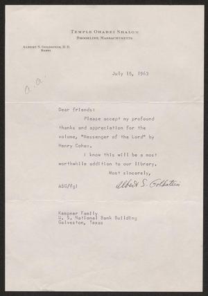 Primary view of object titled '[Letter from Albert S. Goldstein, July 15, 1963]'.