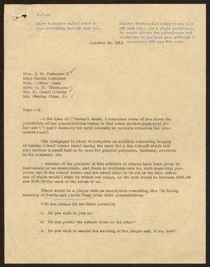[Letter from Harris Leon Kempner, October 30, 1962]