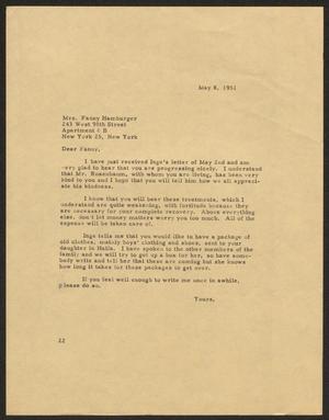 [Letter from D. W. Kempner to Fanny Hamburger, May 8, 1951]