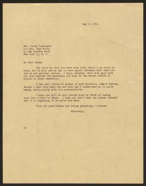 [Letter from I. H. Kempner to Mrs. Fanny Hamburger, May 7, 1951]
