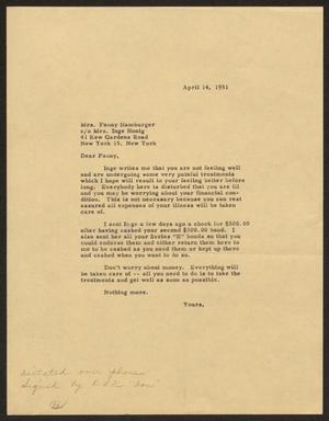 [Letter from Robert Lee Kempner to Mrs. Fanny Hamburger, April 14, 1951]