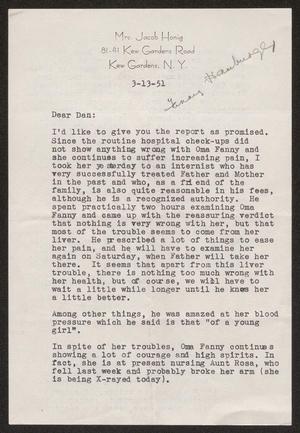 [Letter from Mrs. Inge Honig to Daniel W. Kempner, March 13, 1951]