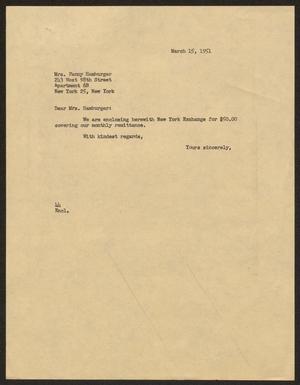 [Letter from  A. H. Blackshear Jr. to Mrs. Fanny Hamburger, March 15, 1951]