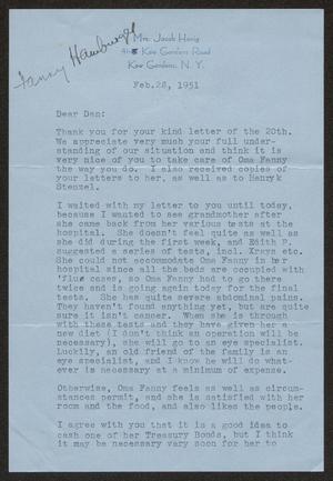 [Letter from Mrs. Inge Honig to Daniel W. Kempner, February 28, 1951]