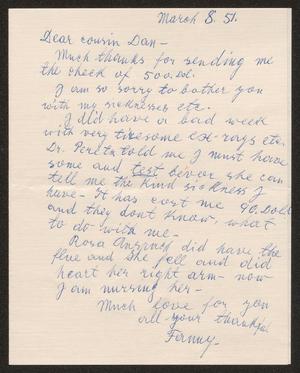 [Letter from Mrs. Fanny Hamburger to D. W. Kempner, March 8, 1951]