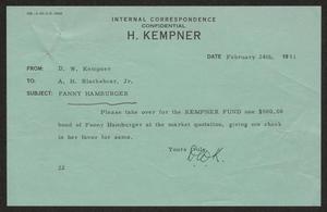 [Letter from D. W. Kempner to A. H. Blackshear, Jr., February 24, 1951]
