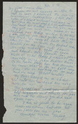 [Letter from Mrs. Fanny Hamburger to D. W. Kempner, February 9, 1951]