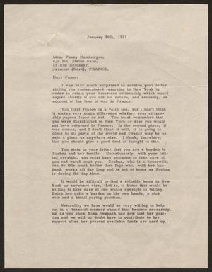 [Letter from Daniel W. Kempner to Mrs. Fanny Hamburger, January 10, 1951]