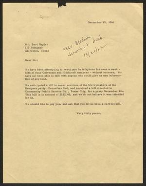 [Letter to Bert Hepler, December 19, 1962]
