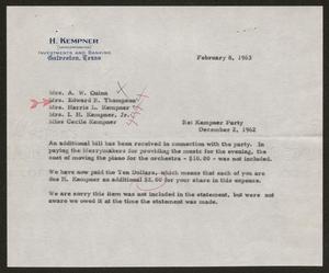 [Letter from H. Kempner Unincorporated to Lyda Ann Quinn, Henrietta Leonora Thompson, Ruth Alma Kempner, Mary Josephine Kempner, and Cecile Kempner, February 8, 1963]