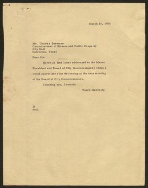 [Letter from D. W. Kempner to Mr. Thomas Juneman, March 30, 1956]