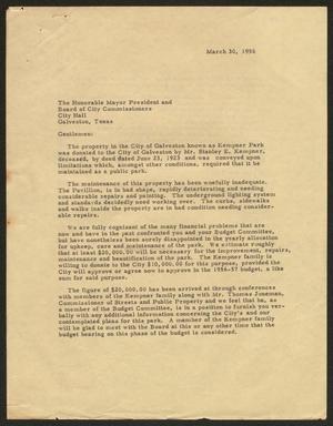 [Letter from D. W. Kempner to the Board of City Commissioners, March 30, 1956]