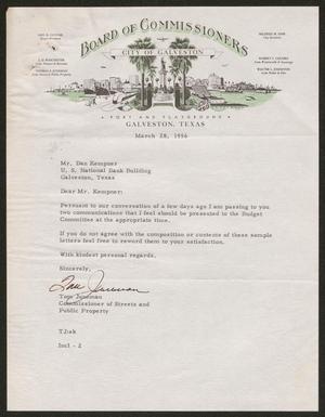 [Letter from Tom Juneman to Mr. D. W. Kempner, March 28, 1956]