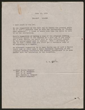 [Letter from I. H. Kempner, Jr., June 10, 1952]