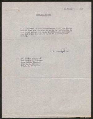 [Letter from Mr. I. H. Kempner, Jr., September 17, 1952]
