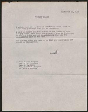 [Letter from I. H. Kempner, Jr., September 22, 1952]