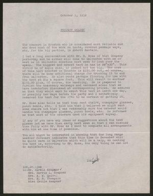 [Letter from I. H. Kempner, Jr., October 1, 1952]