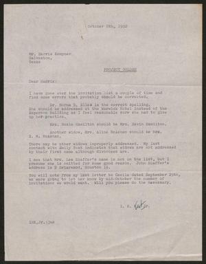 [Letter from I. H. Kempner, Jr. to Mr. Harris L. Kempner, October 8th, 1952]
