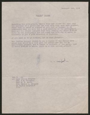 [Letter from I. H. Kempner, Jr., December 1, 1952]