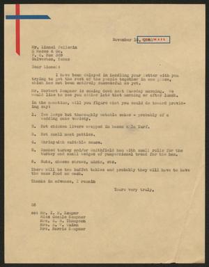 [Letter from Harris Leon Kempner to Lionel Pellerin, November 18, 1952]