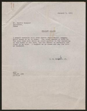 [Letter from I. H. Kempner, Jr. to Mr. Harris Kempner, January 5, 1953]
