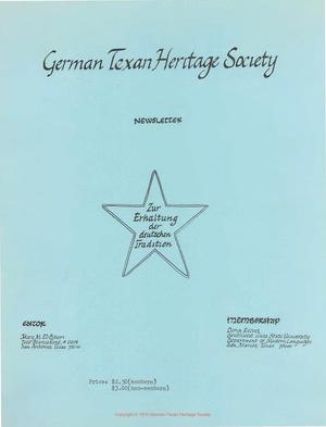 Primary view of object titled 'German-Texan Heritage Society Newsletter, Volume 1, Number 2, July 1979'.