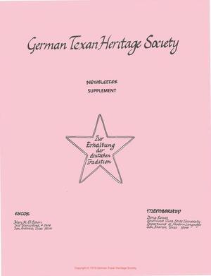 Primary view of object titled 'German-Texan Heritage Society Newsletter, Volume 1, Supplement, May 1979'.