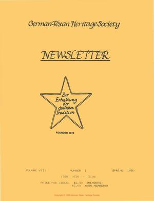 Primary view of object titled 'German-Texan Heritage Society Newsletter, Volume 8, Number 1, Spring 1986'.