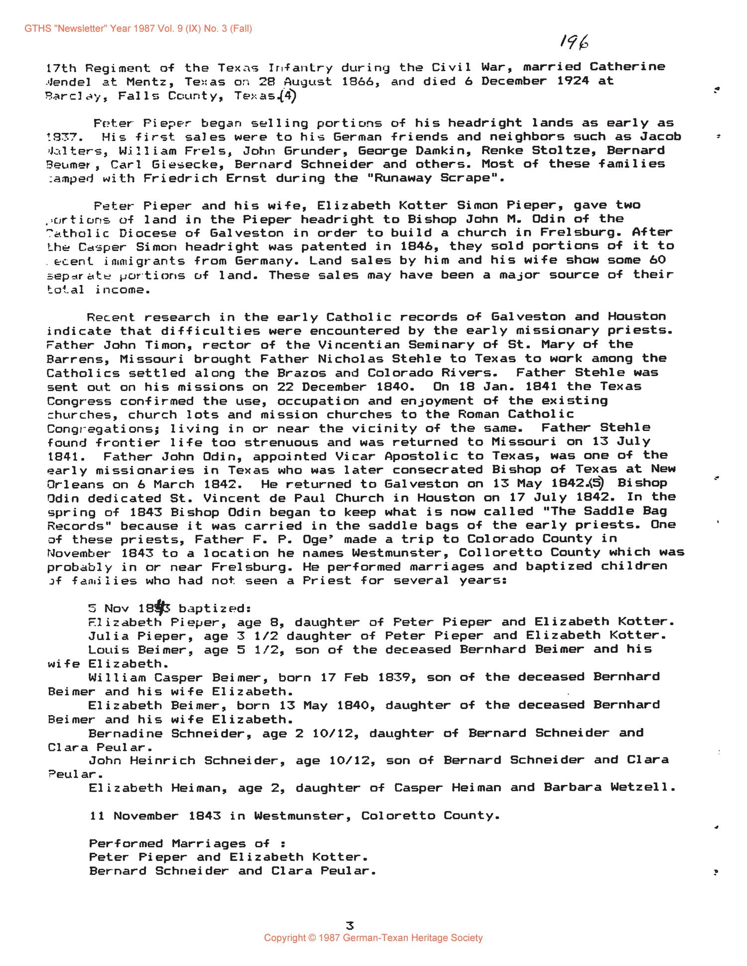 German-Texan Heritage Society Newsletter, Volume 9, Number 3, Fall 1987
                                                
                                                    196
                                                