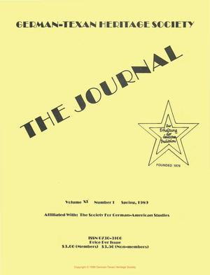 Primary view of object titled 'German-Texan Heritage Society, The Journal, Volume 11, Number 1, Spring 1989'.