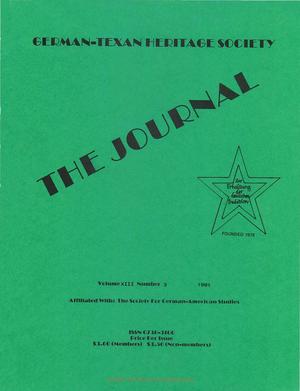German-Texan Heritage Society, The Journal, Volume 13, Number 3, Fall 1991