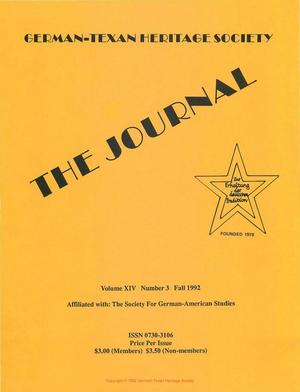 Primary view of object titled 'German-Texan Heritage Society, The Journal, Volume 14, Number 3, Fall 1992'.