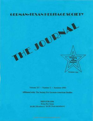 Primary view of object titled 'German-Texan Heritage Society, The Journal, Volume 15, Number 2, Summer 1993'.