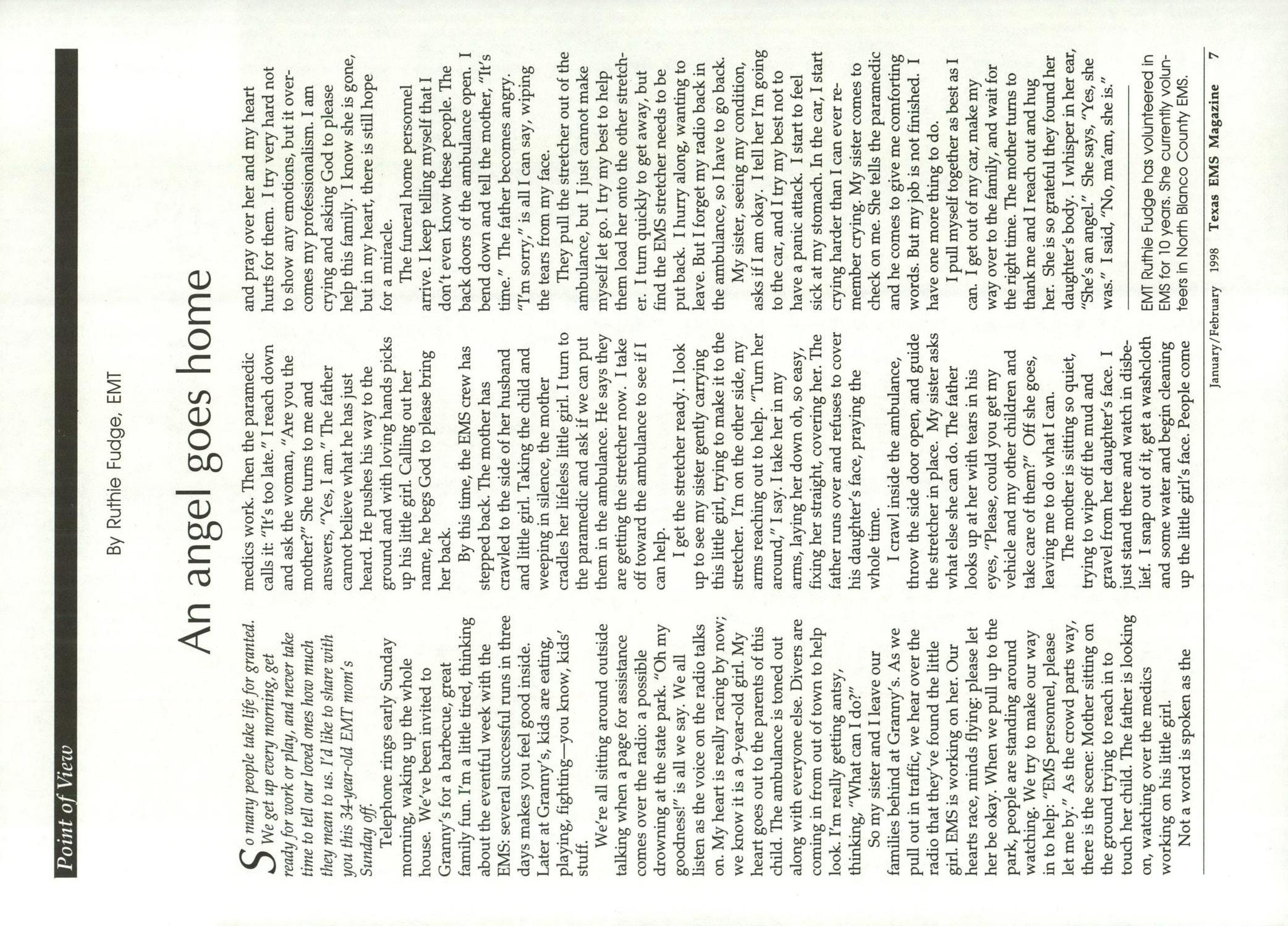 Texas EMS Magazine, Volume 19, Number 1, January/February 1998
                                                
                                                    7
                                                