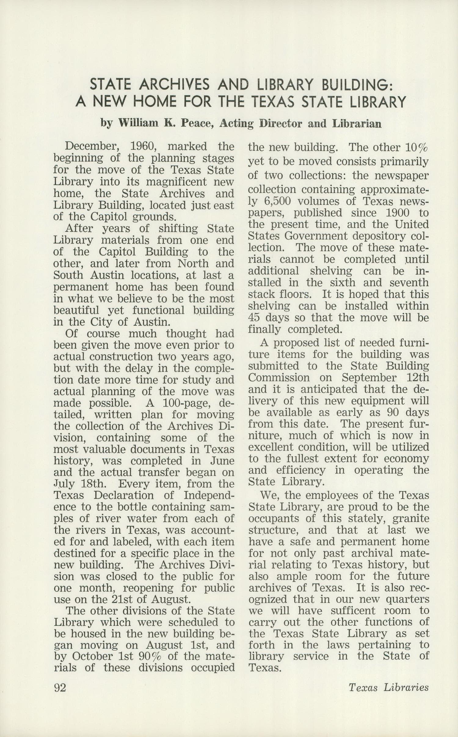 Texas Libraries, Volume 23, Number 5, September-October 1961
                                                
                                                    92
                                                