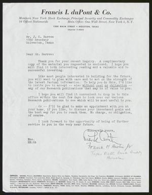 [Letter from Frank M. Austin to J. C. Barrow, 1962~]