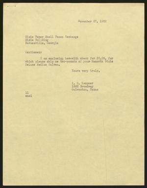 [Letter from Isaac Herbert Kempner to Dixie Paper Shell Pecan Exchange, November 27, 1962]